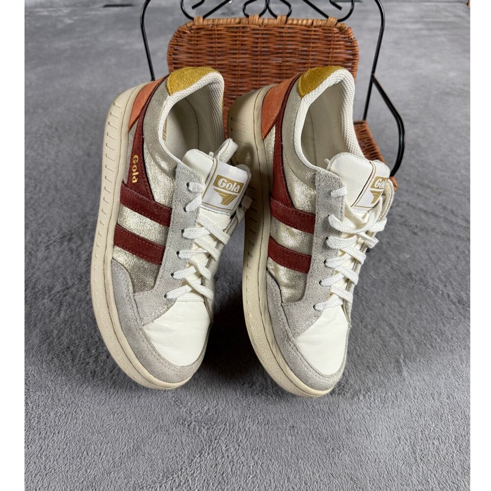 Gola CLB334 Suede Leather Sneakers Cream Gold Burgundy US 6.5